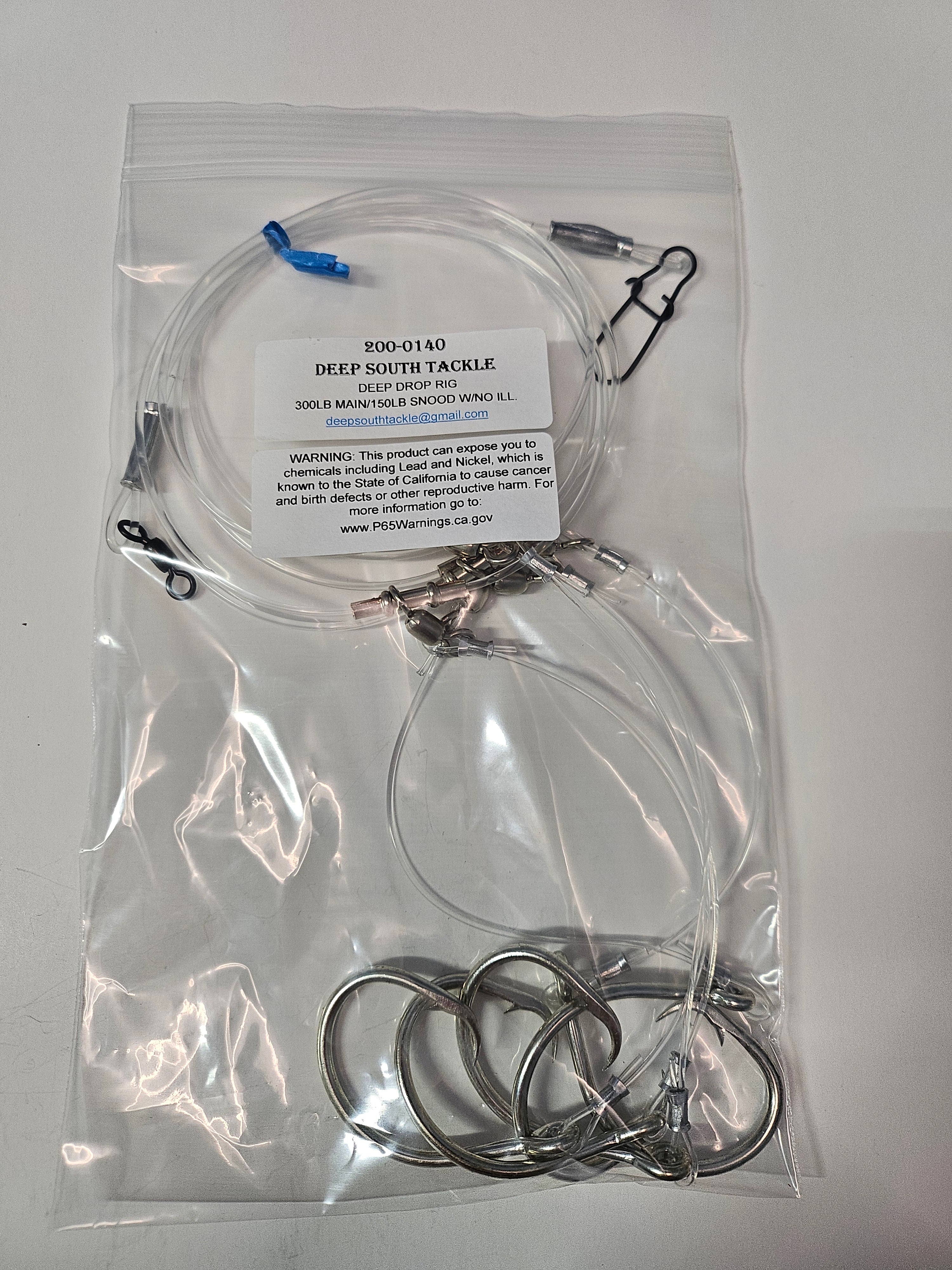5-Hook Deep Drop Rig - 150lb Snoods - No Illumination - 14/0 Circle Hooks