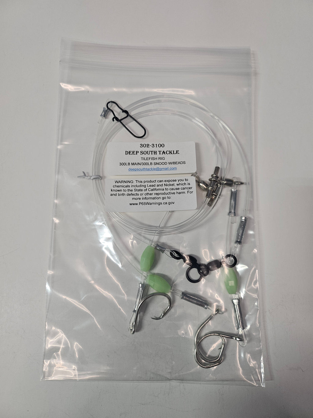 3-Hook Tilefish Rig - 300lb Line - Luminous Beads - 10/0 Circle Hooks