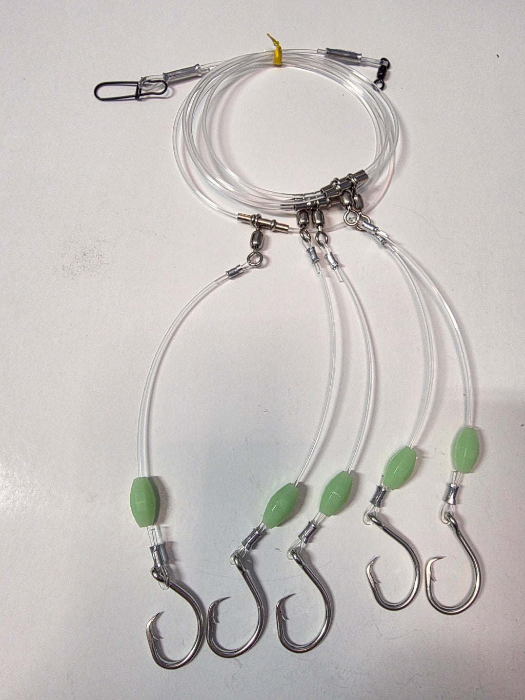 5-Hook Deep Drop Rig - 150lb Snoods - Luminous Beads - 10/0 Circle Hooks