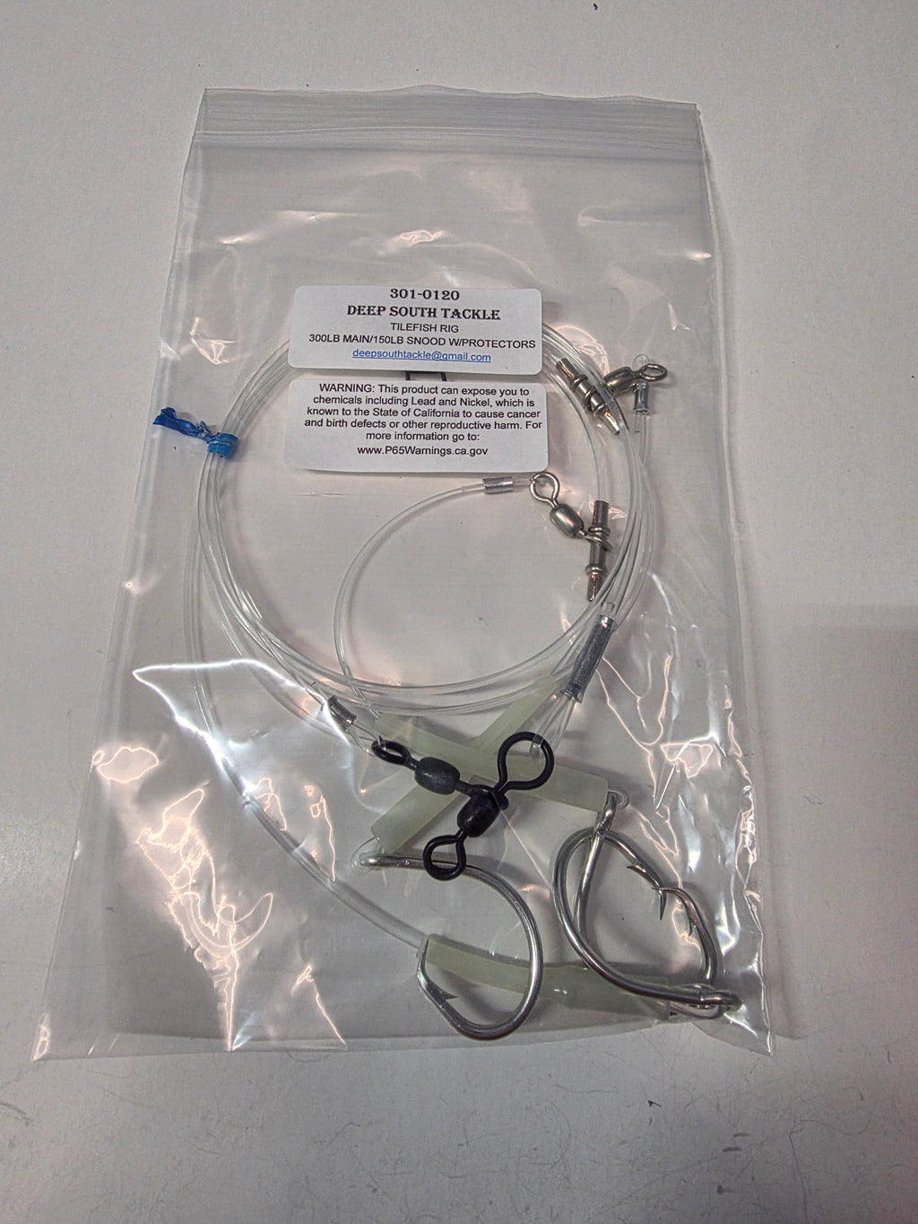 3-Hook Tilefish Rig - 300lb Main Line - 150lb Snoods - Luminous Crimp Protectors - 12/0 Circle Hooks