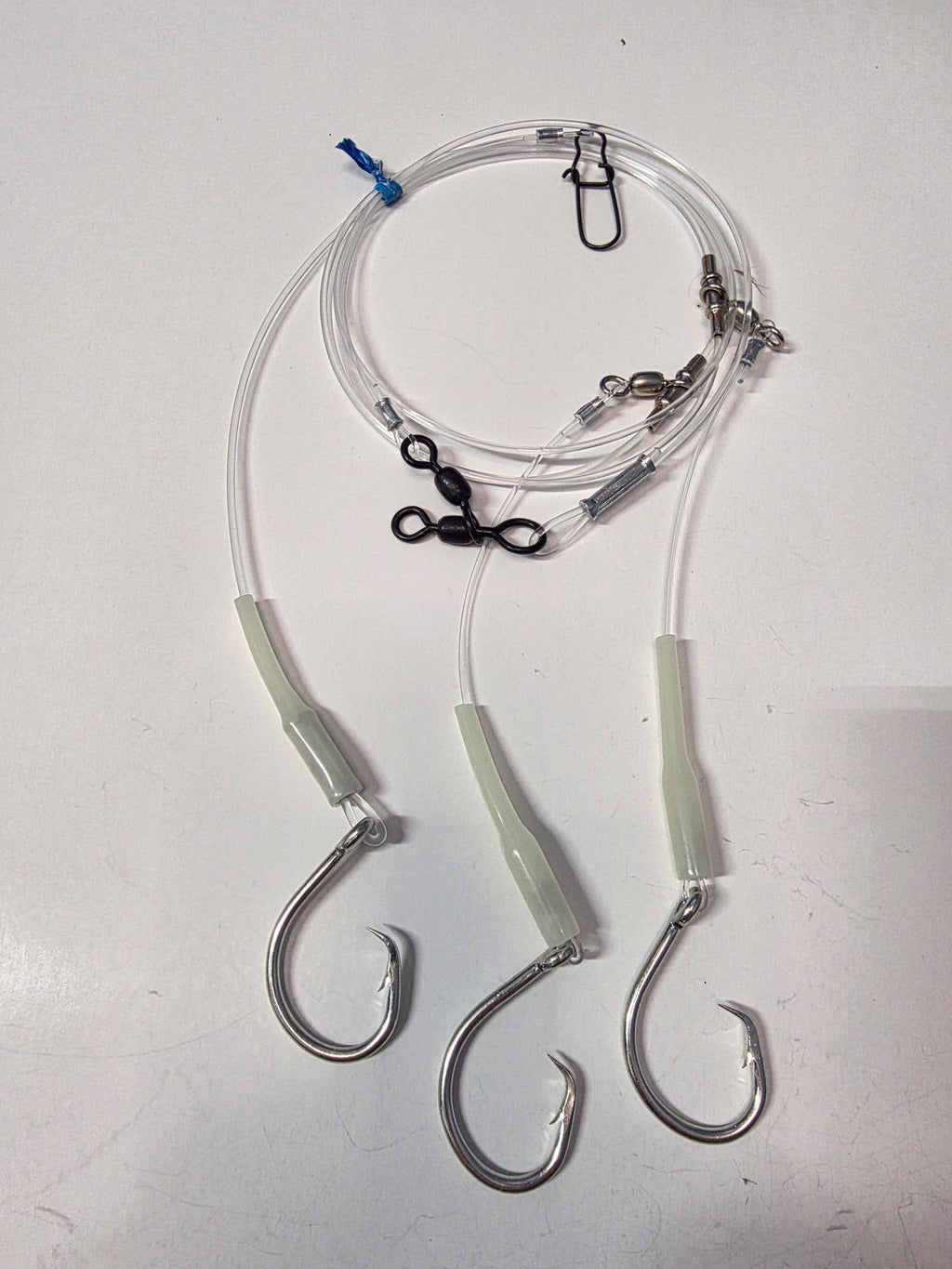 3-Hook Tilefish Rig - 300lb Main Line - 150lb Snoods - Luminous Crimp Protectors - 12/0 Circle Hooks