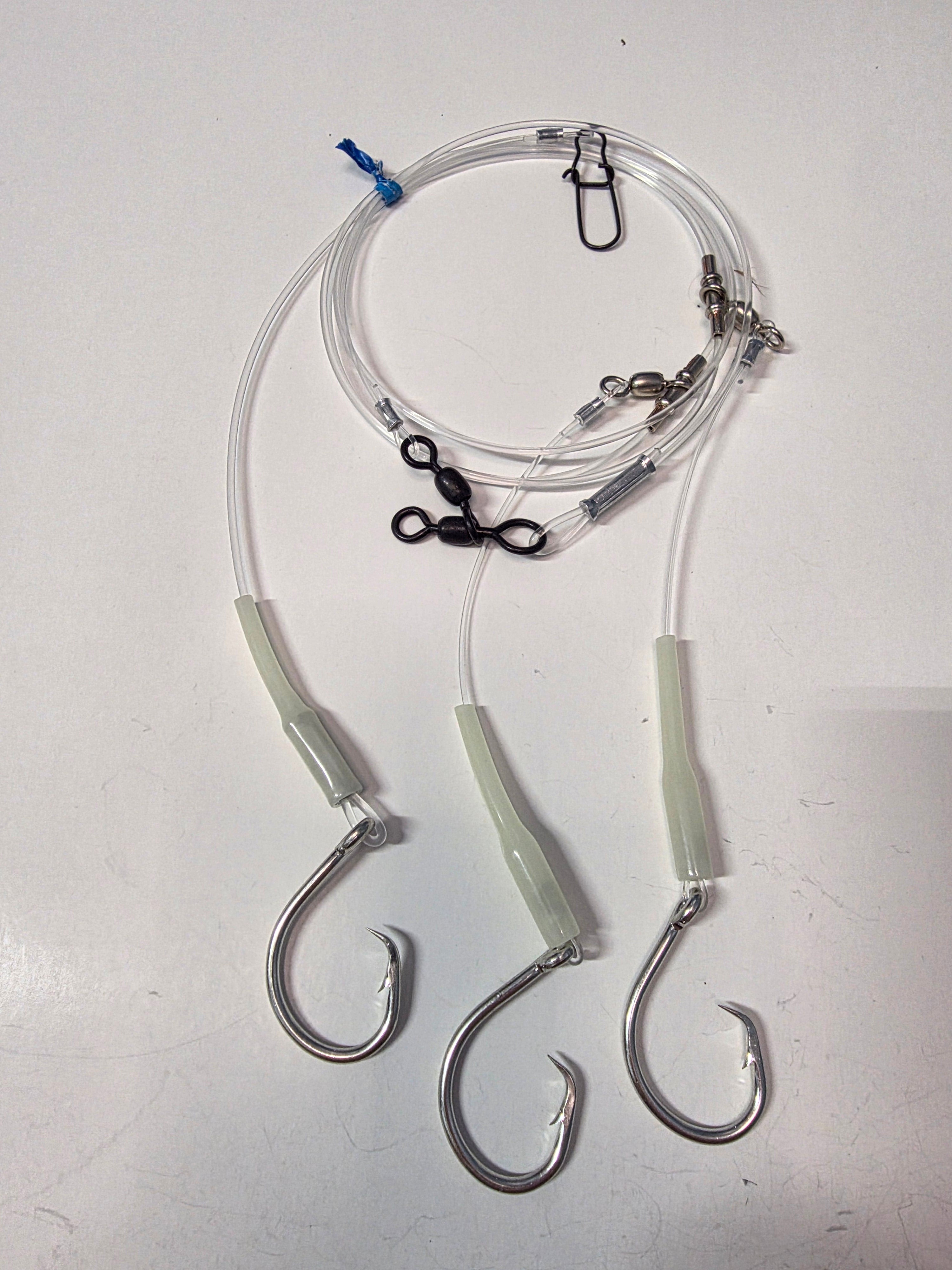 3-Hook Tilefish Rig - 300lb Main Line - 150lb Snoods - Luminous Crimp Protectors - 12/0 Circle Hooks