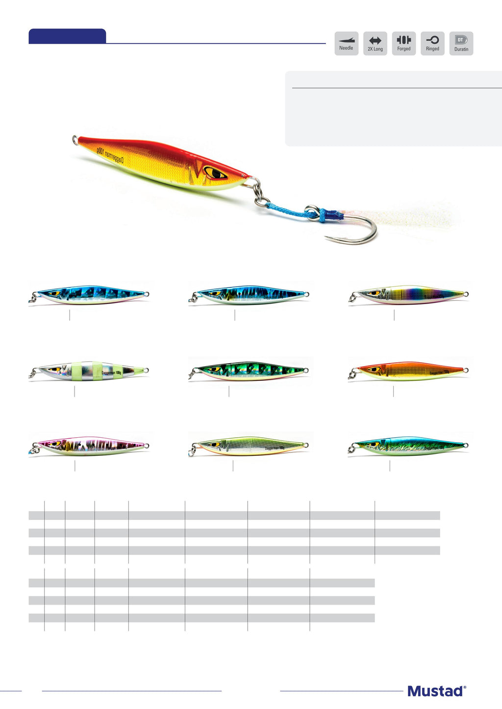 Mustad Daggerman Vertical Jig color and size selection