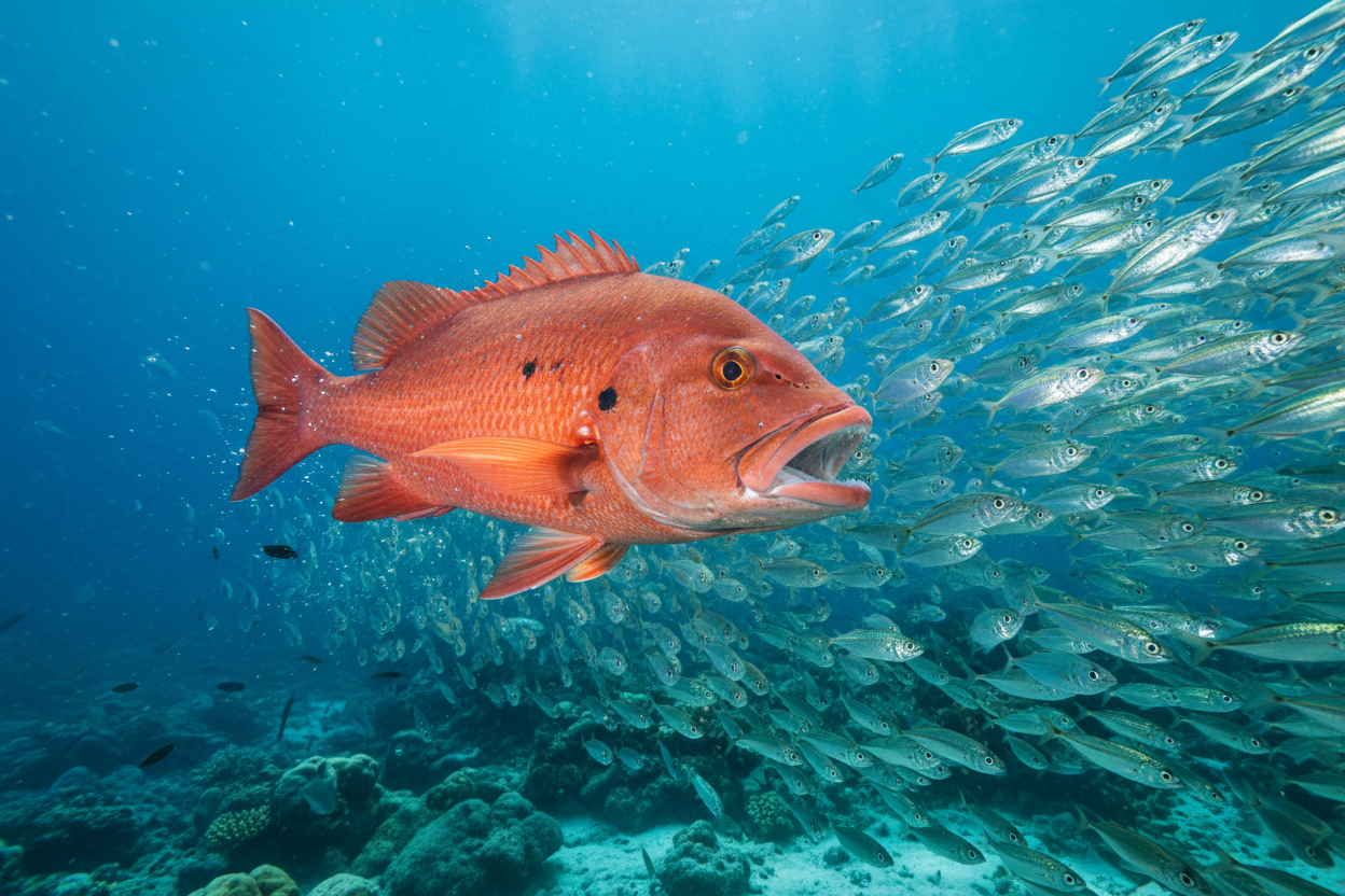 red snapper chasing bait